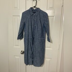 Tommy Hilfiger Long Sleeve Polka Dot Button Down Dresses With Belt